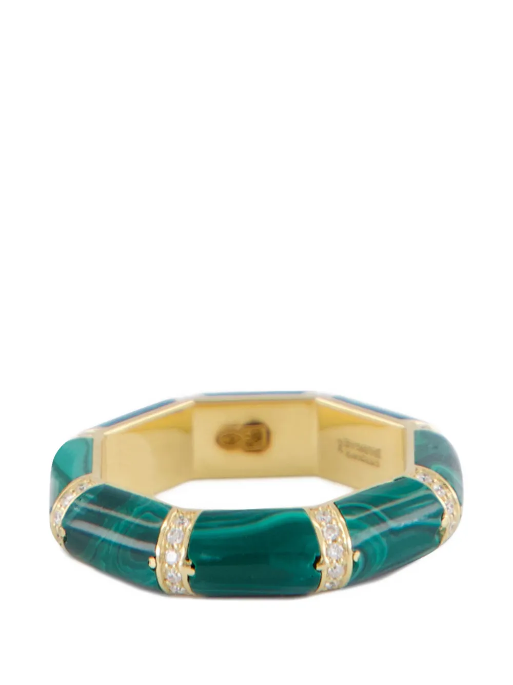 L'ATELIER NAWBAR Bamboo diamond and malachite ring - Oro