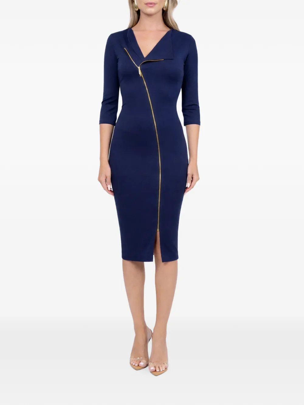 ROSERRY Midi-jurk met V-hals en ritssluiting Blauw
