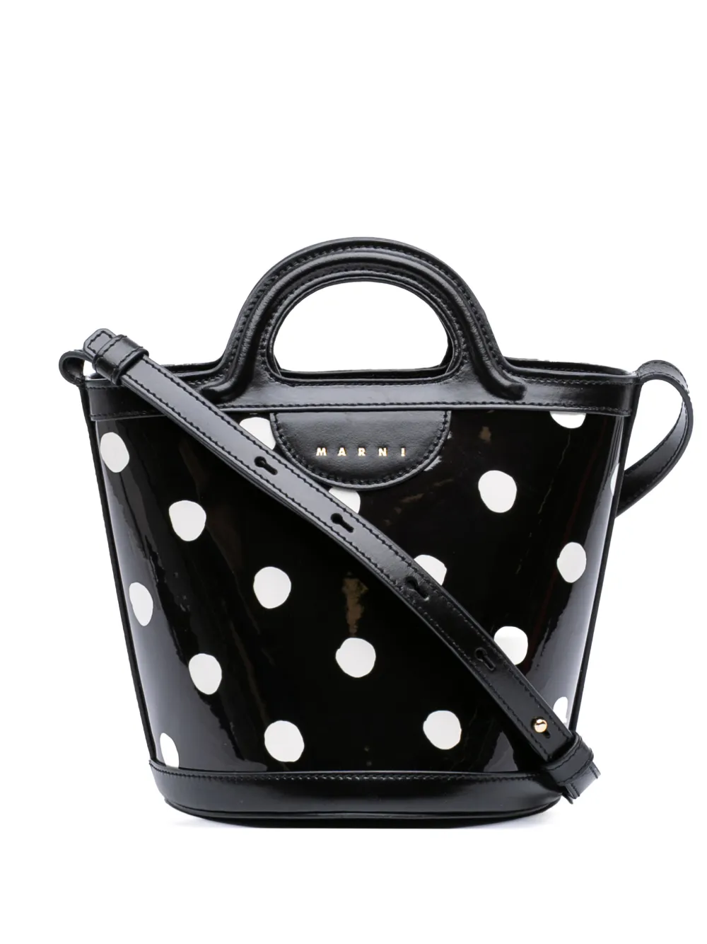 Pre-owned Marni 2015-2025 Patent Polka Dot Tropicalia Satchel In Black