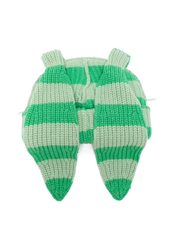 Charles Jeffrey Loverboy Chunky Rabbit Striped Beanie Hat | Green