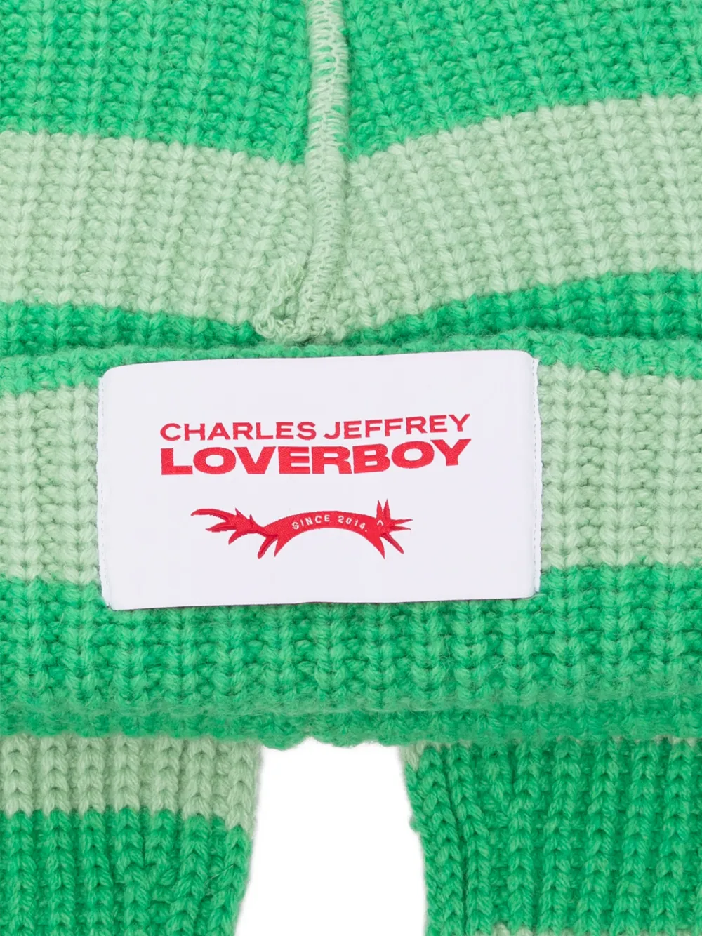Charles Jeffrey Loverboy Chunky Rabbit Striped Beanie Hat | Green
