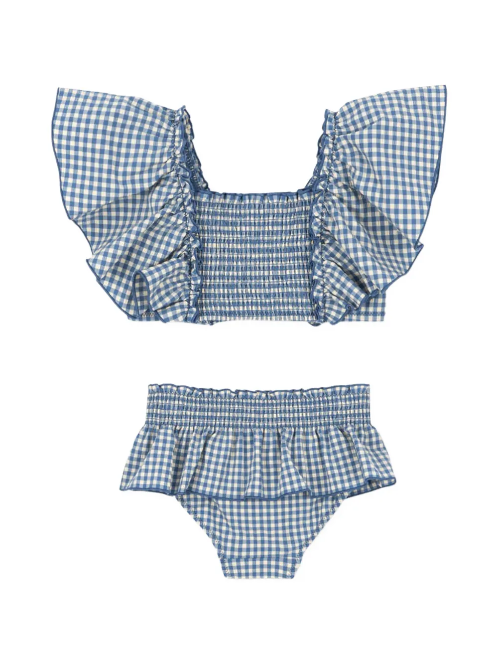  Konges Sløjd Ruffled Gingham-pattern Bikini - Blue 