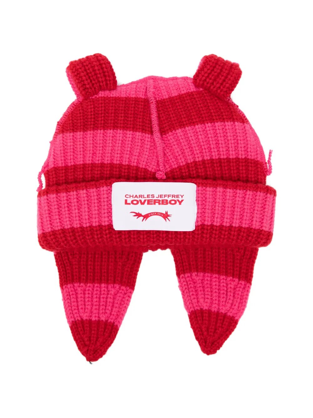 Charles Jeffrey Loverboy Chunky Rabbit striped beanie hat - Rosso