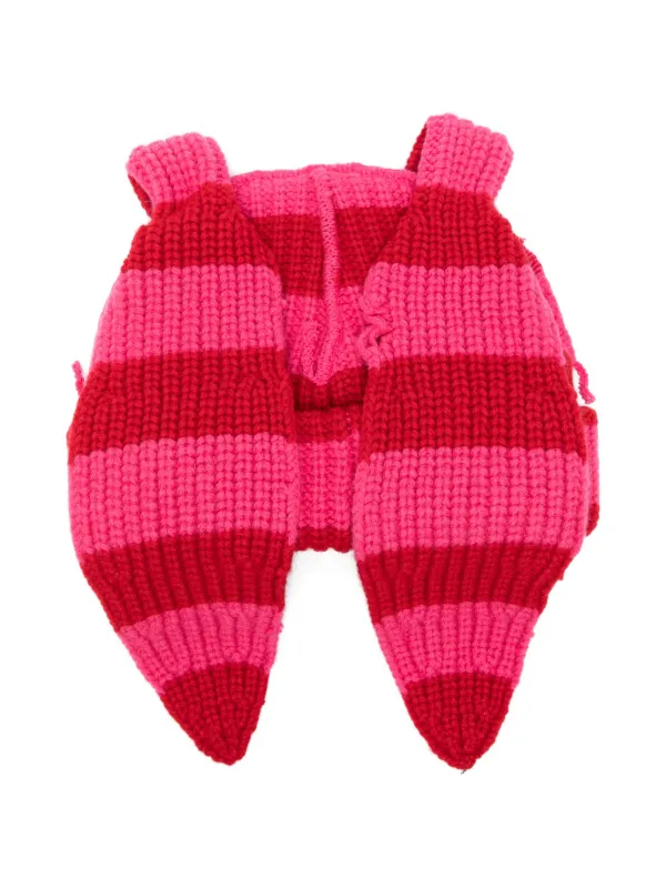 帽子 CHARLESJEFFREYLOVERBOYChunkyRabbitB Charles Jeffrey Loverboy Chunky Rabbit Striped Beanie Hat | Red