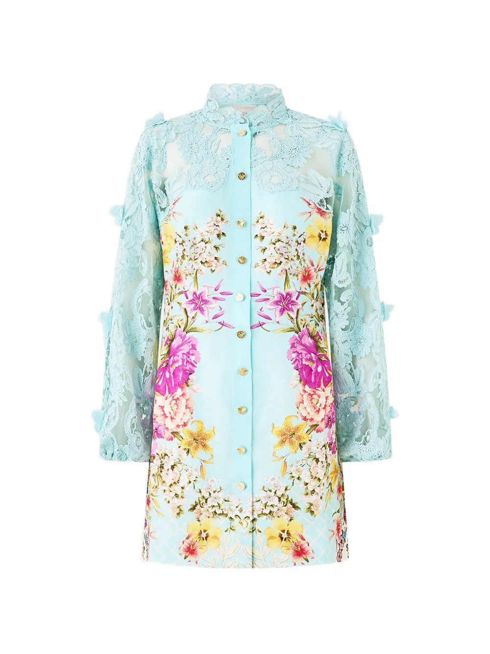 Camilla lace sleeve floral dress - Blu