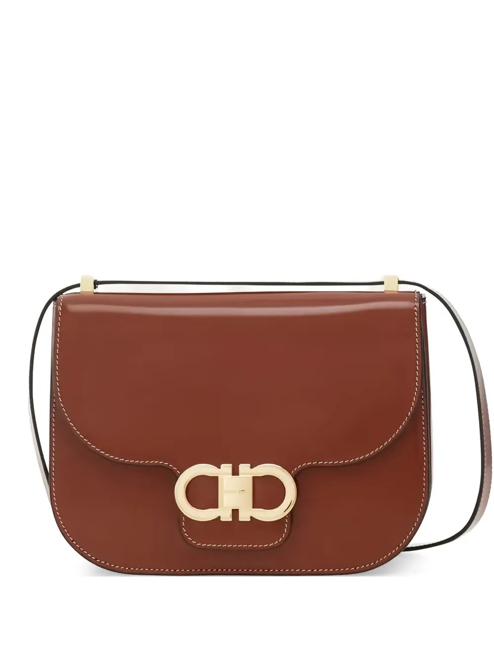 Ferragamo Double Gancini North-south Logo-buckle Shoulder Bag In Brown