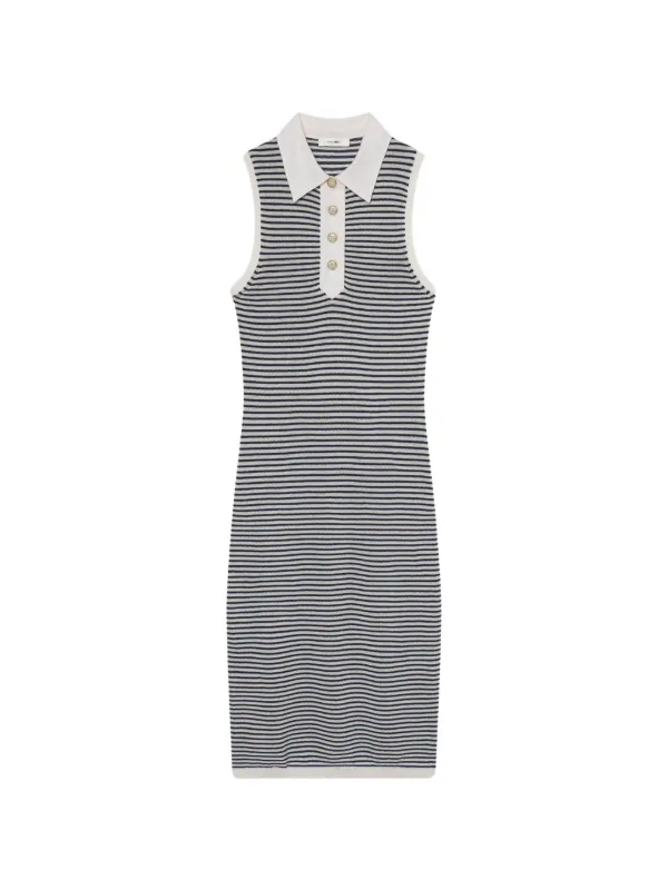 Frame Stripe-pattern Midi Dress in Blue