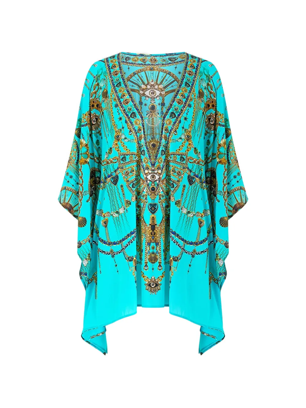 Camilla ring-detail V-neck kaftan dress - Blau