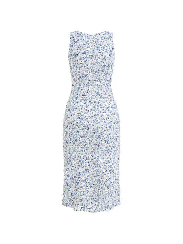reformation blue and white floral dress Reformation Brayden Floral Dress | White