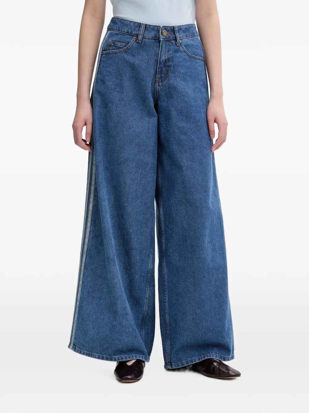 adidas stripe wide-leg jeans - Blu