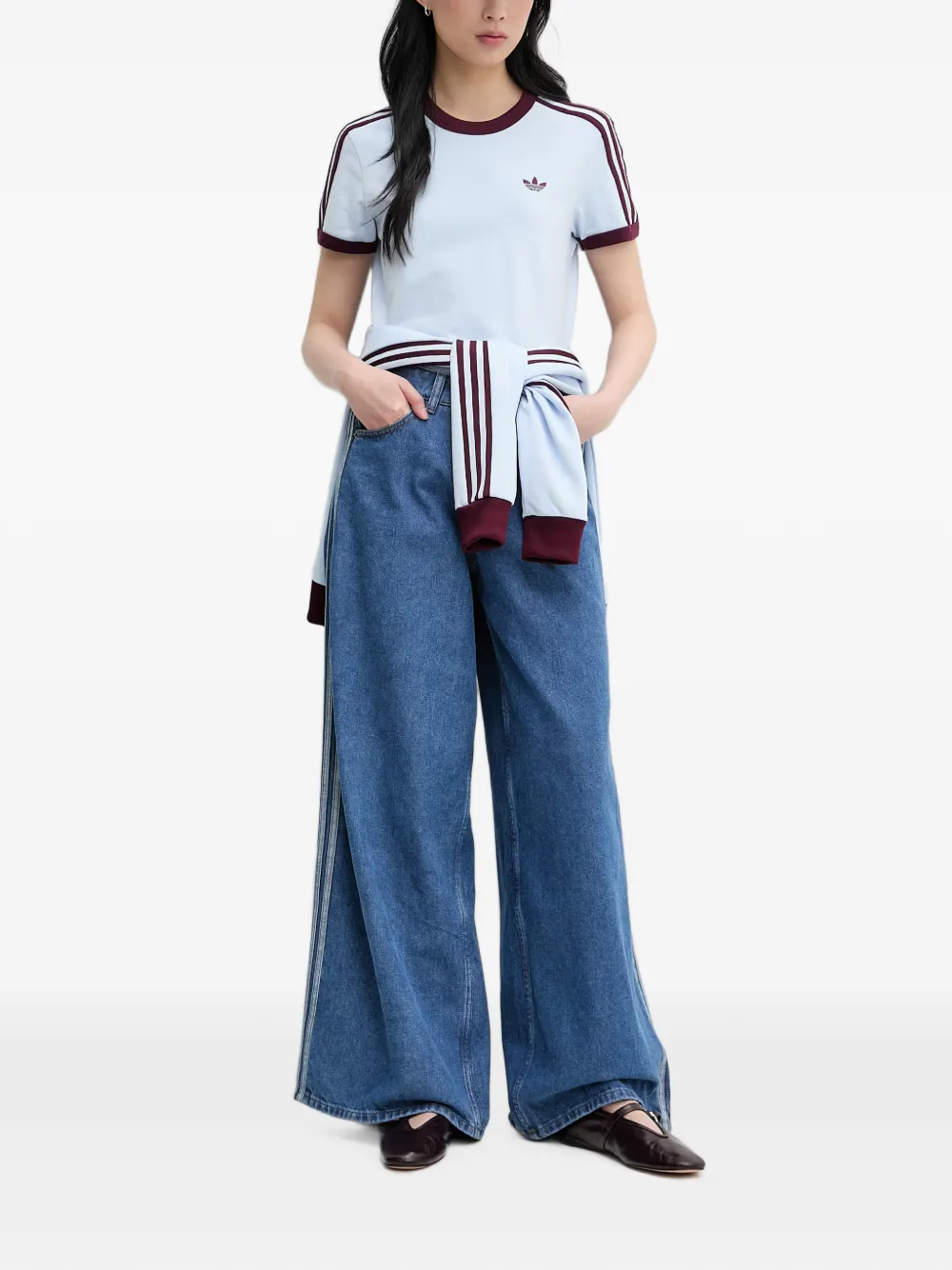 adidas Gestreepte jeans met wijde pijpen Blauw