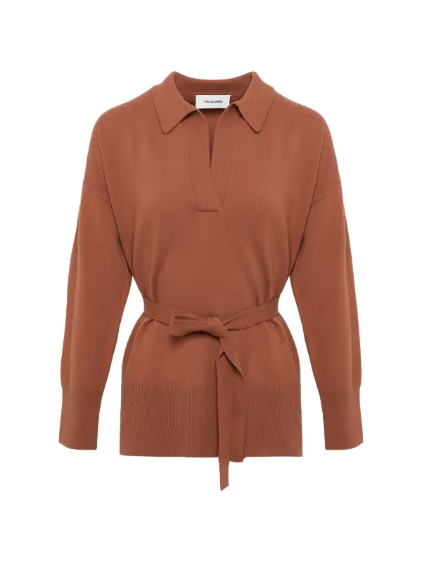 Yves Salomon V-neck Knitted Top in Brown