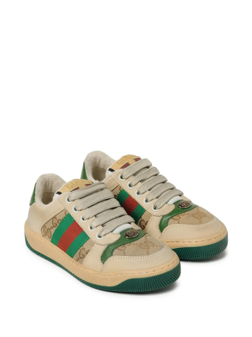 Gucci Kids Screener gestreepte sneakers met logo Beige