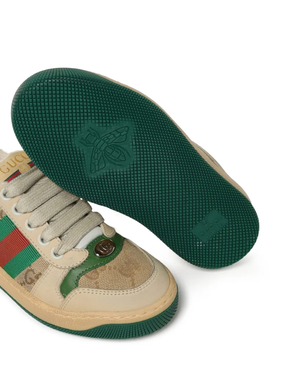 Gucci Kids Screener gestreepte sneakers met logo Beige