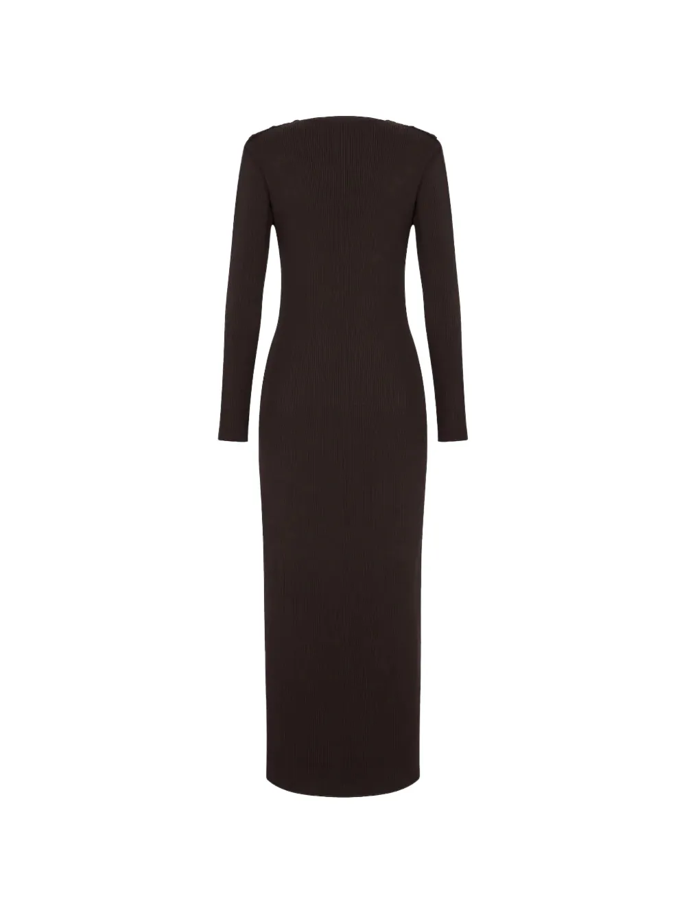 BLAZÉ Milano Button-embellished Ribbed Midi Dress in Brown, view 2