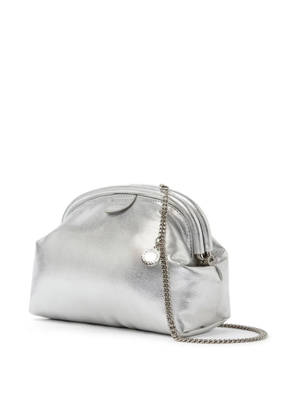 Stella McCartney Falabella gewatteerde metallic clutch met ketting Zilver