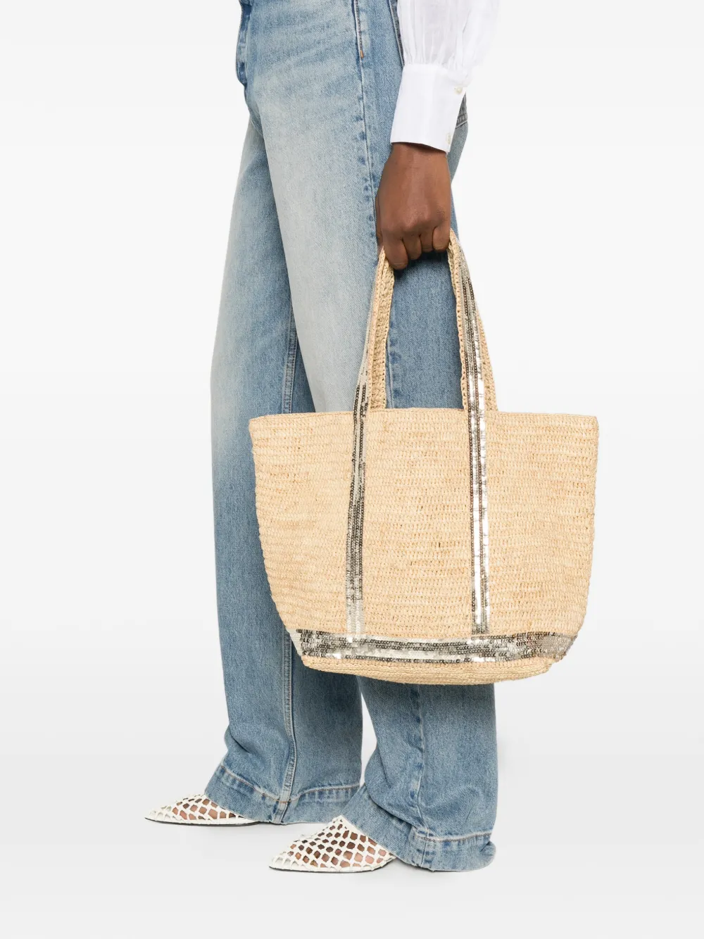  Vanessa Bruno M Raffia Sequin Tote Bag - Neutrals 