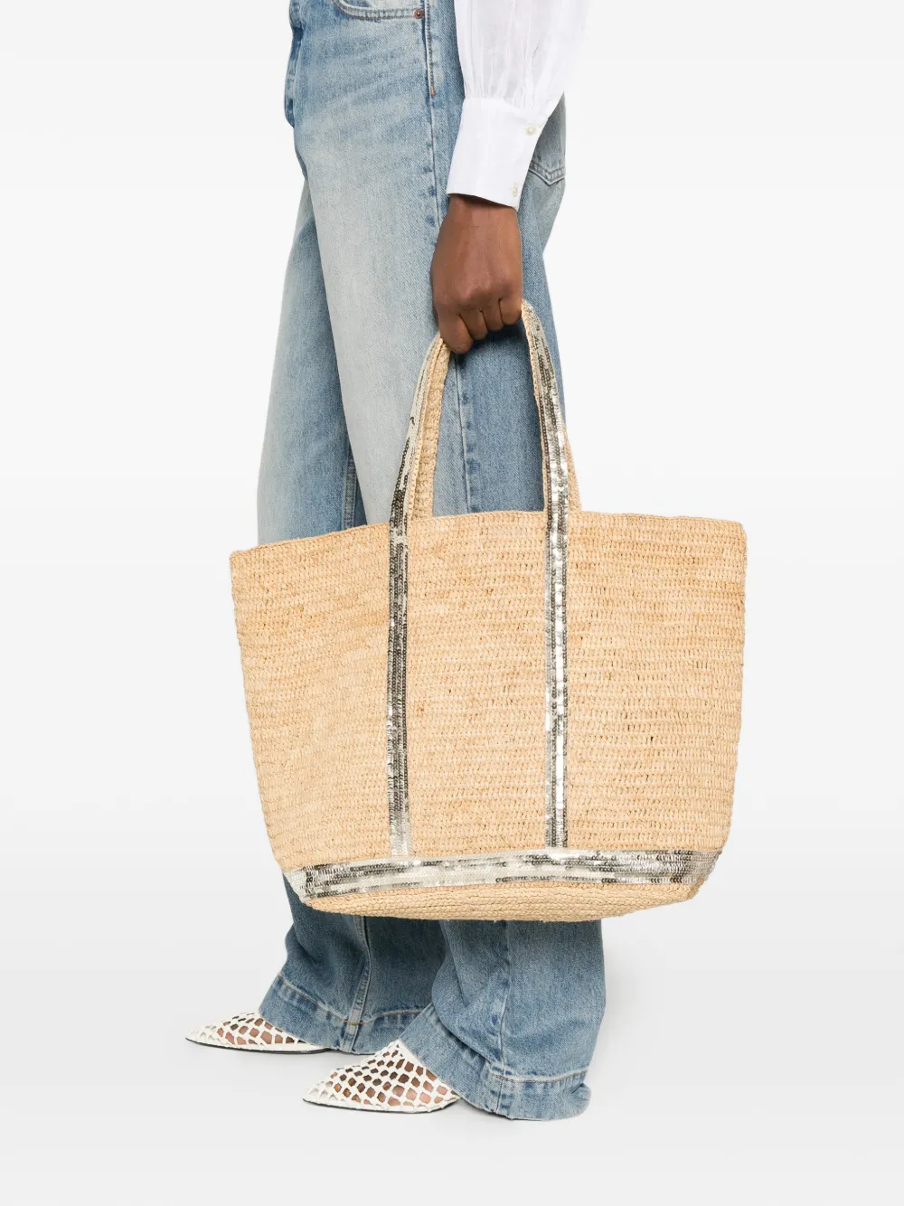  Vanessa Bruno L Raffia Sequin Tote Bag - Neutrals 