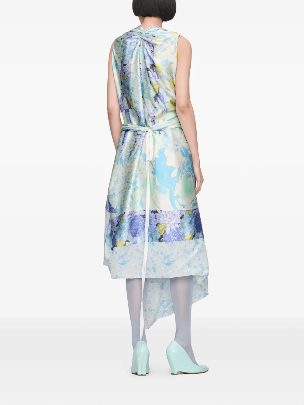 Maison Margiela Gedrapeerde midi-jurk met bloemenprint Blauw