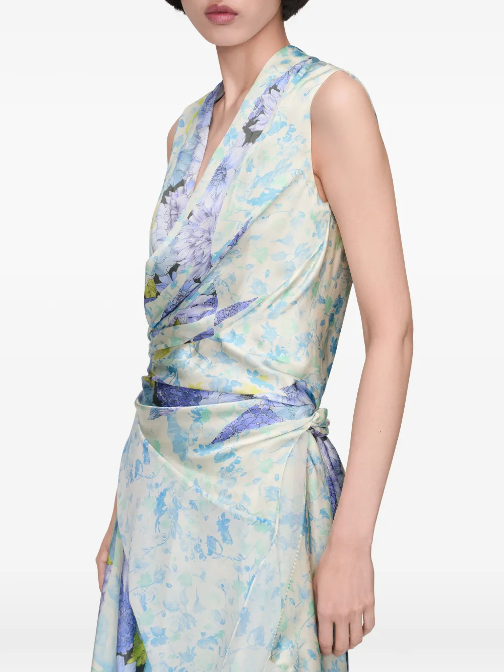 Maison Margiela Gedrapeerde midi-jurk met bloemenprint Blauw