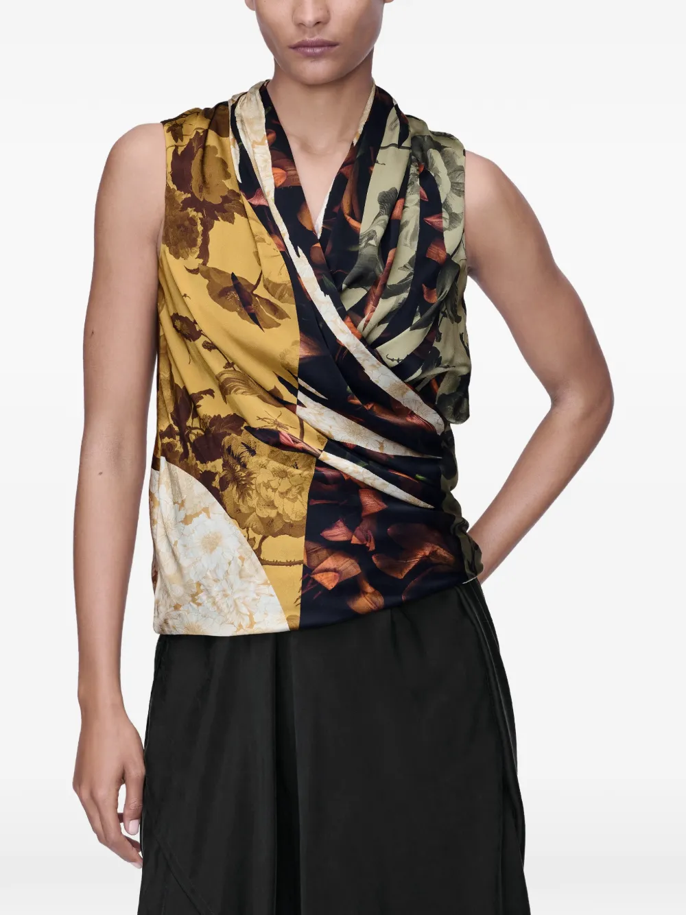Maison Margiela Draped Floral Silk Top | Yellow | FARFETCH RO