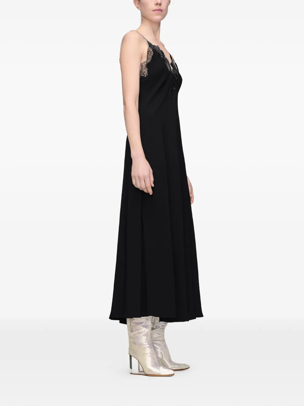 Maison Margiela Midi-jurk met kanten afwerking Zwart