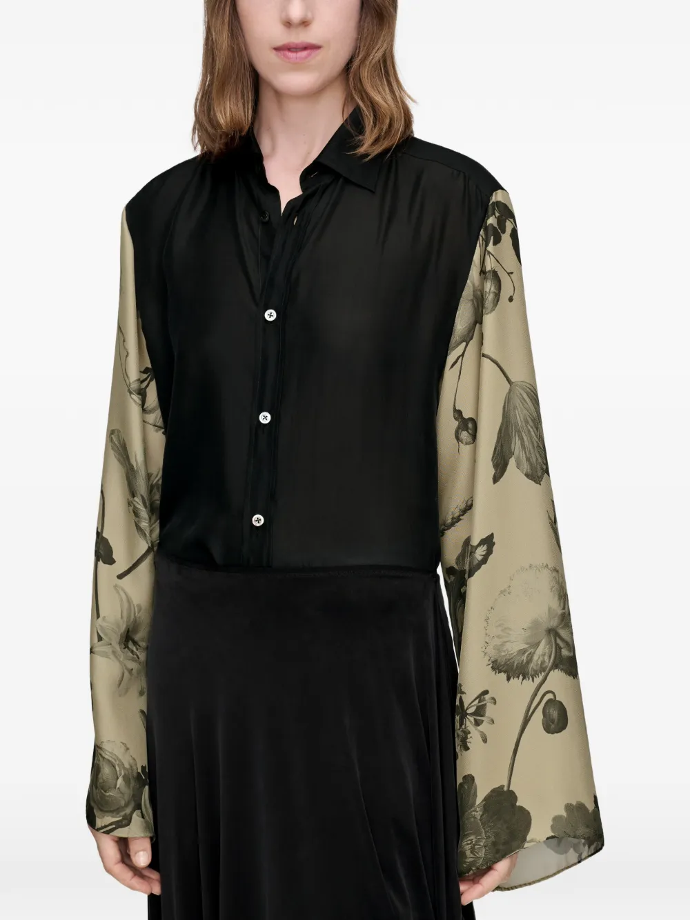 Maison Margiela Zijden blouse met bloemen Zwart