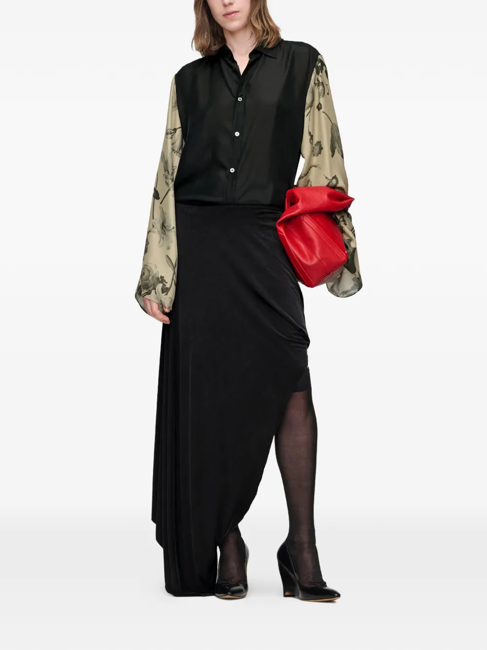 Maison Margiela Zijden blouse met bloemen Zwart