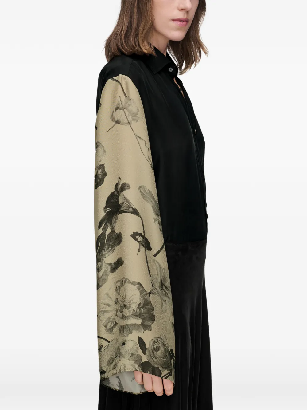 Maison Margiela Zijden blouse met bloemen Zwart