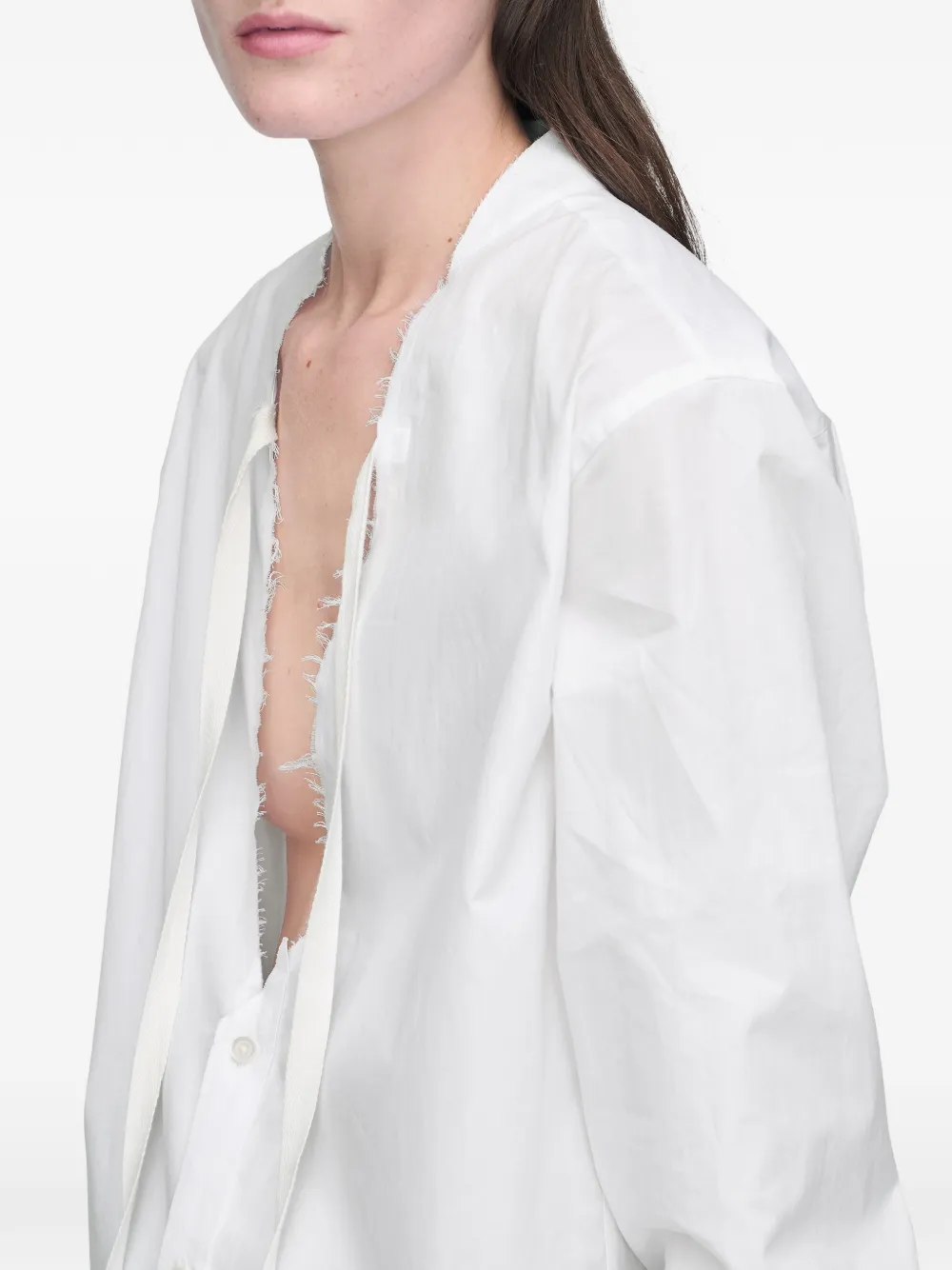 Maison Margiela V-neck Cotton Shirt | White | FARFETCH