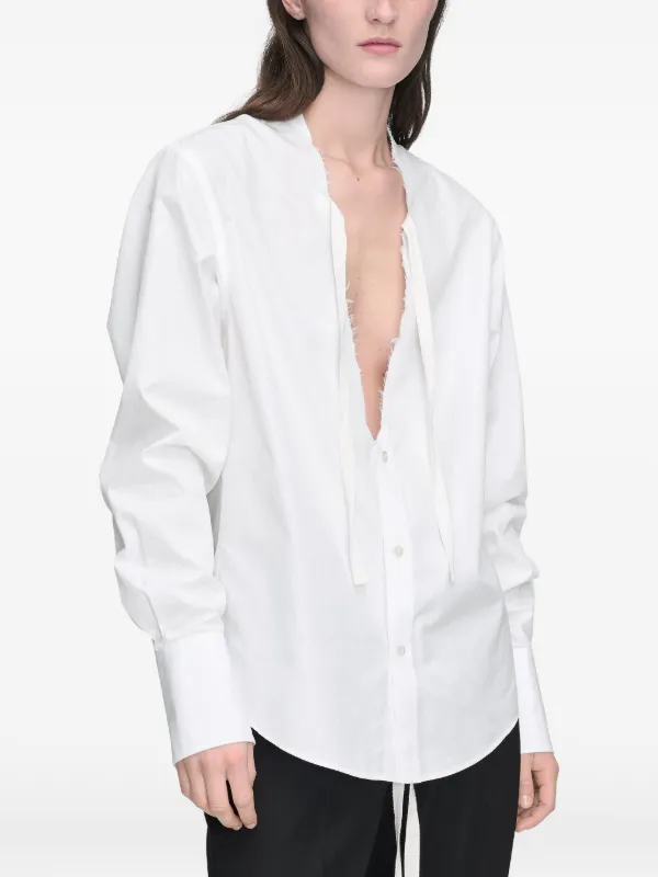 MARTIN MARGIELA ラグランカットソー 綿 イタリア製 サイズ50 Maison Margiela V-neck Cotton Shirt | White | FARFETCH