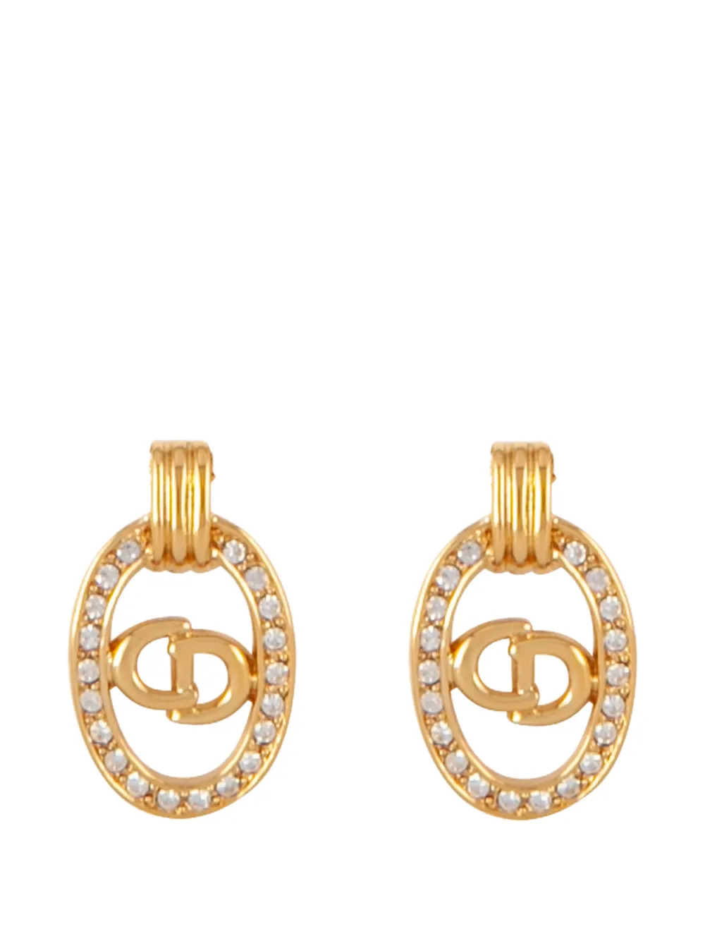 Pre-owned Dior 1980s Oval-logo Clip-on Earrings In Gold