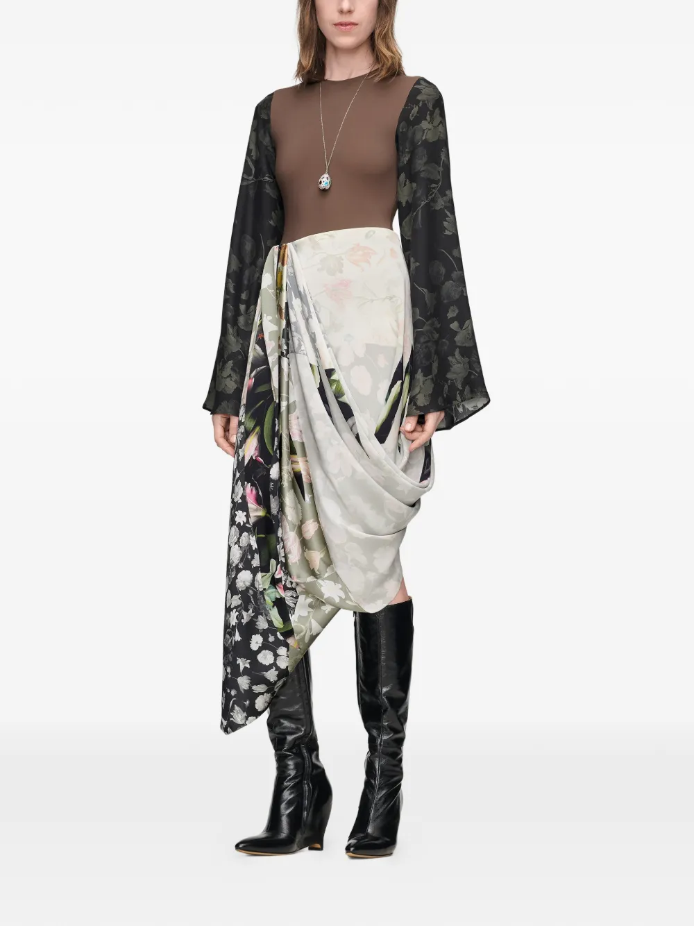 Maison Margiela Zijden gedrapeerde rok met bloemen Zwart
