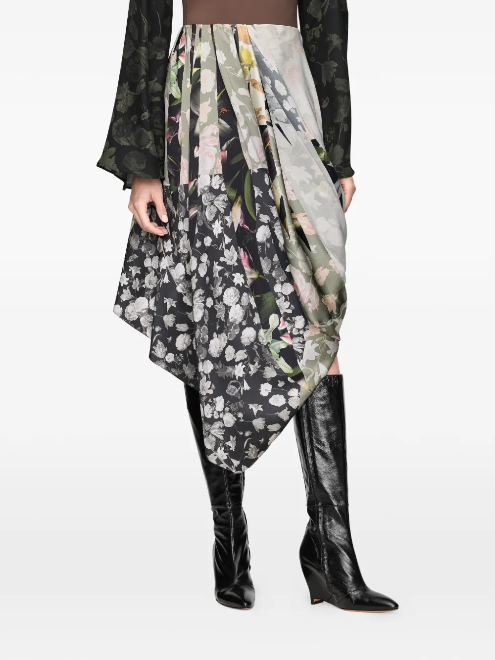 Maison Margiela Zijden gedrapeerde rok met bloemen Zwart