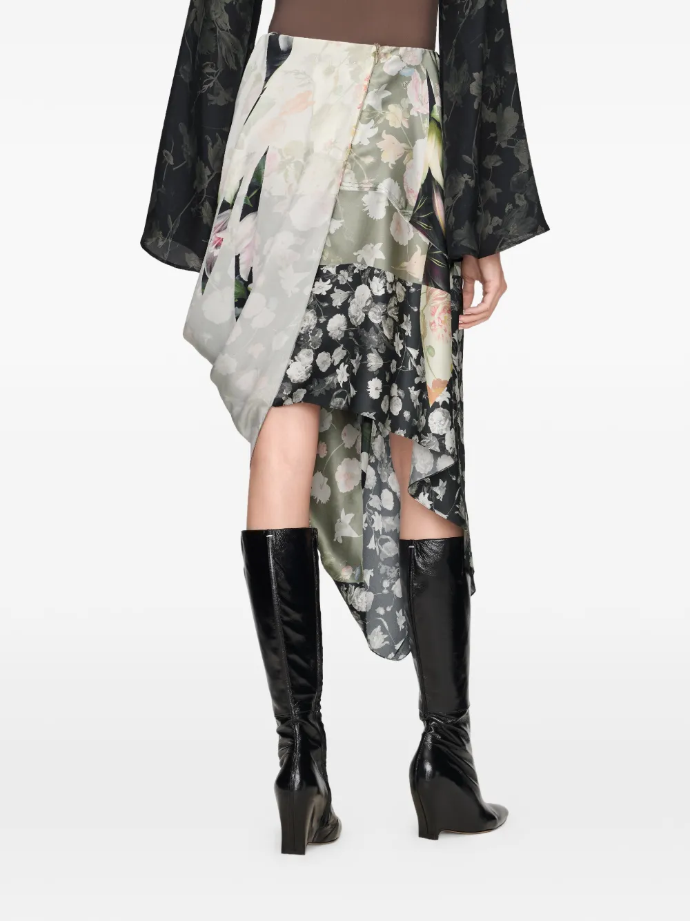 Maison Margiela Zijden gedrapeerde rok met bloemen Zwart