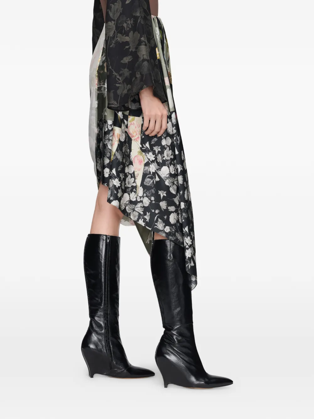 Maison Margiela Zijden gedrapeerde rok met bloemen Zwart