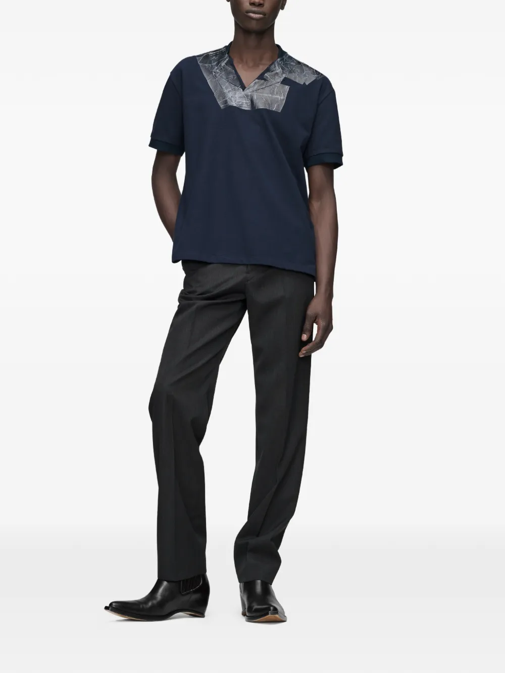 Maison Margiela T-shirt met V-hals en bandjes Blauw