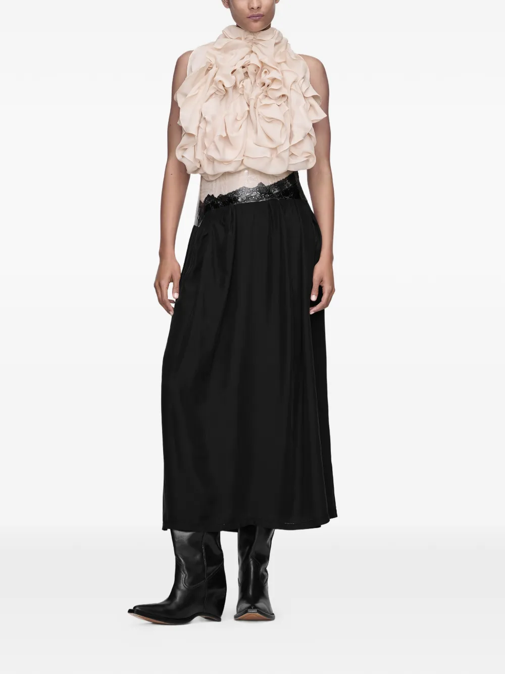 Maison Margiela Top met ruches en halternek Beige