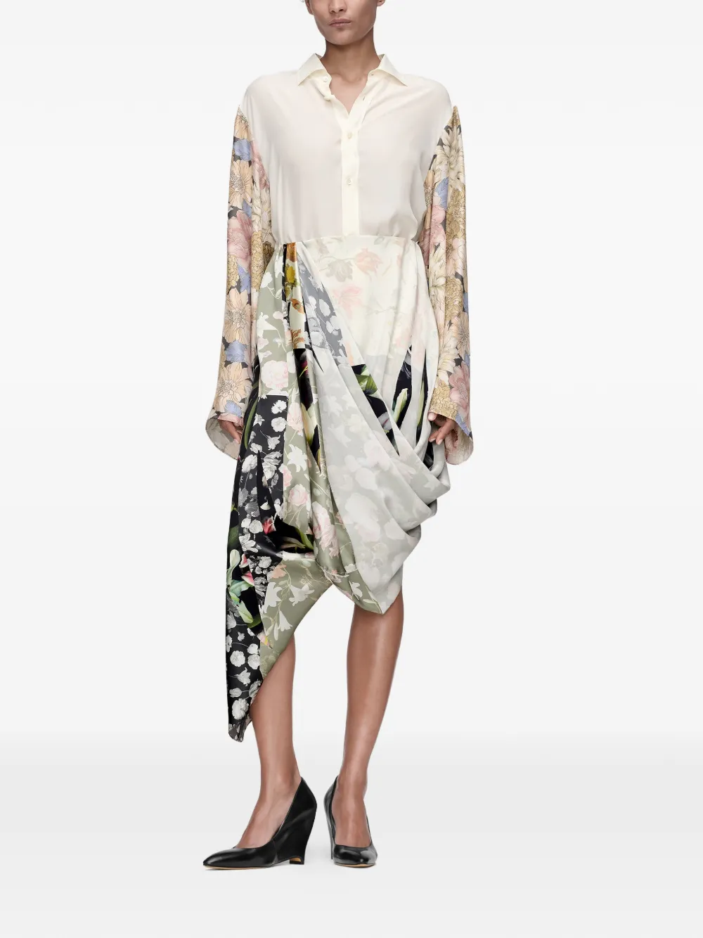 Maison Margiela Zijden blouse met bloemen Beige