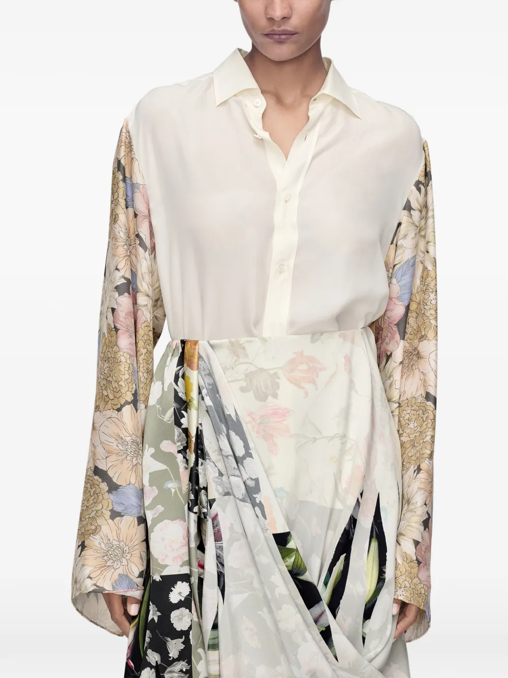 Maison Margiela Zijden blouse met bloemen Beige
