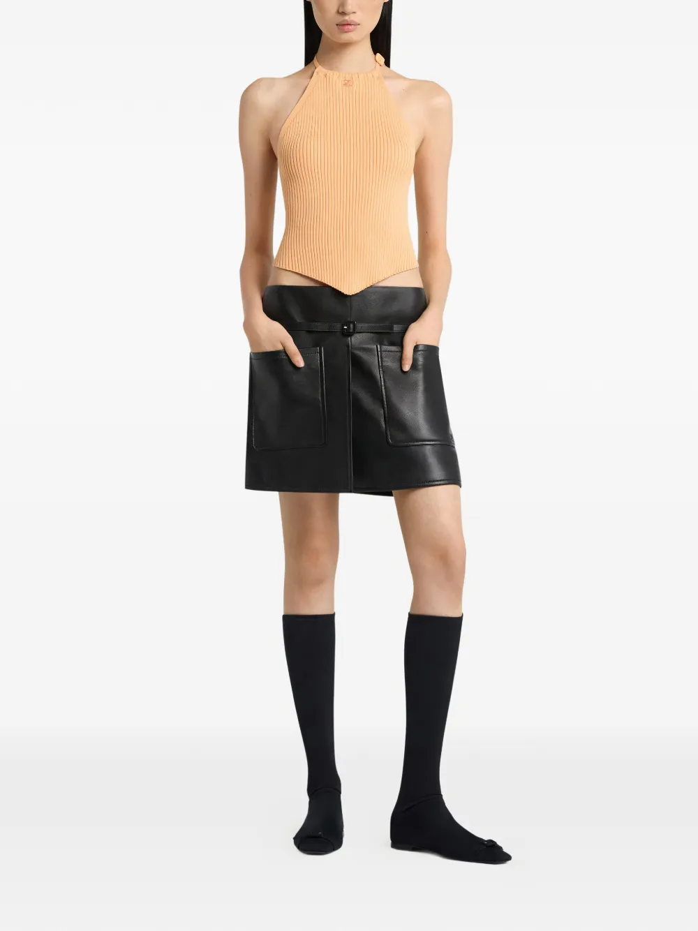 Courrèges Ribgebreide haltertop Oranje