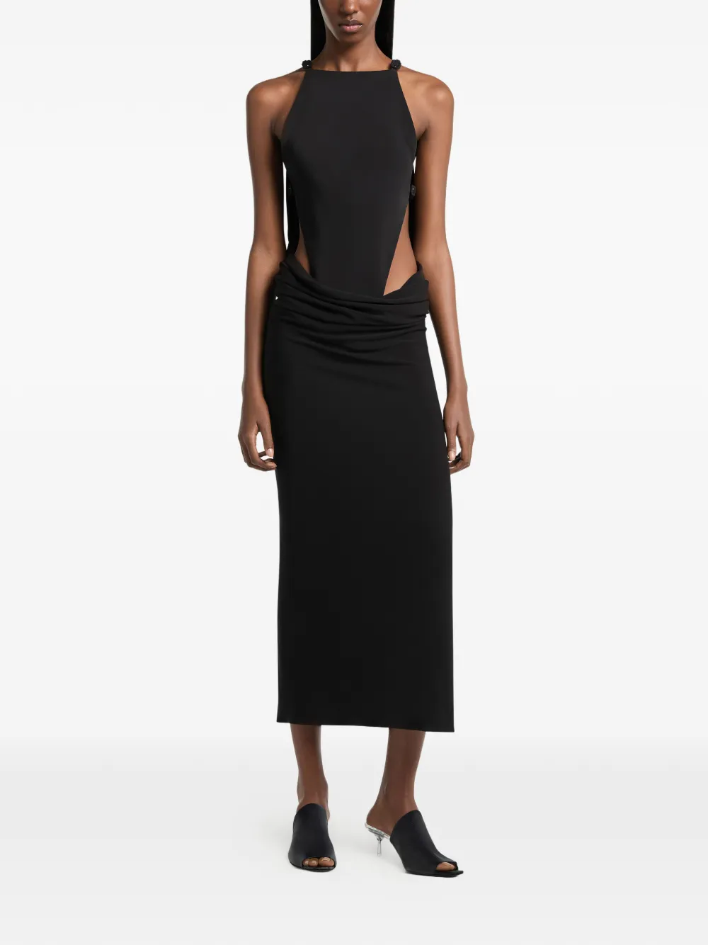 Courrèges 드레이프 디테일 맥시 드레스 In Black