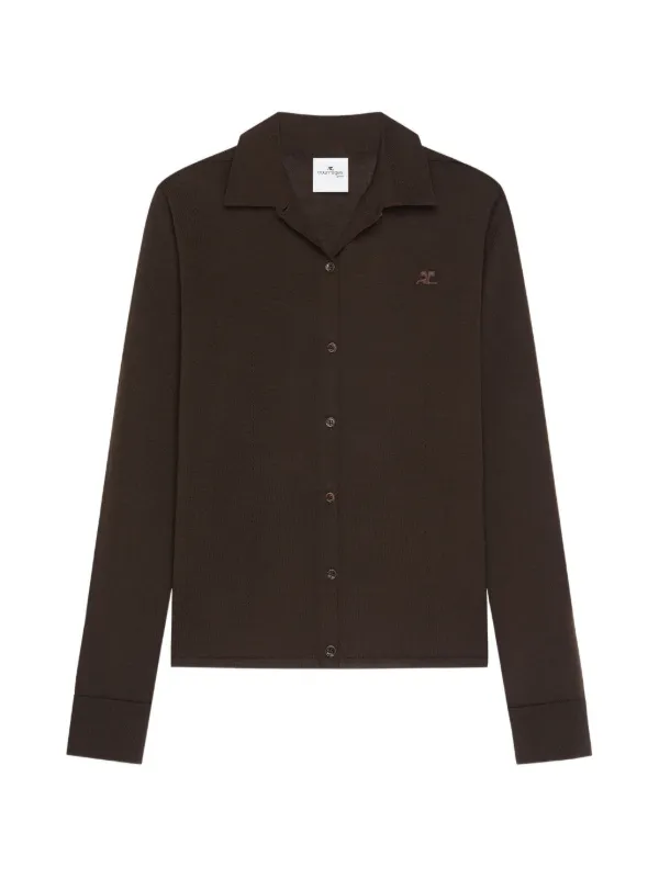 Courrèges Merinos Wool Polo Cardigan in Brown