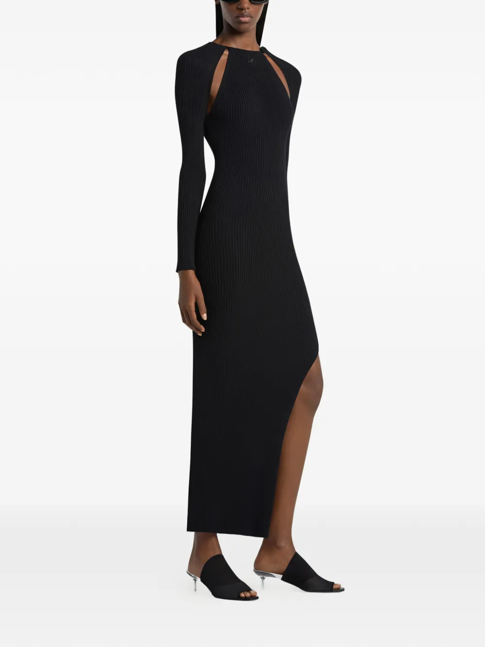 cut-out ribbed long dress