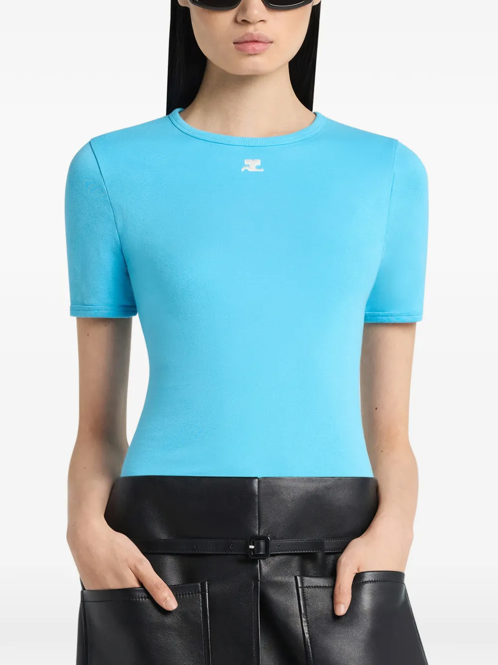 Courrèges T-shirt met geborduurd logo Blauw