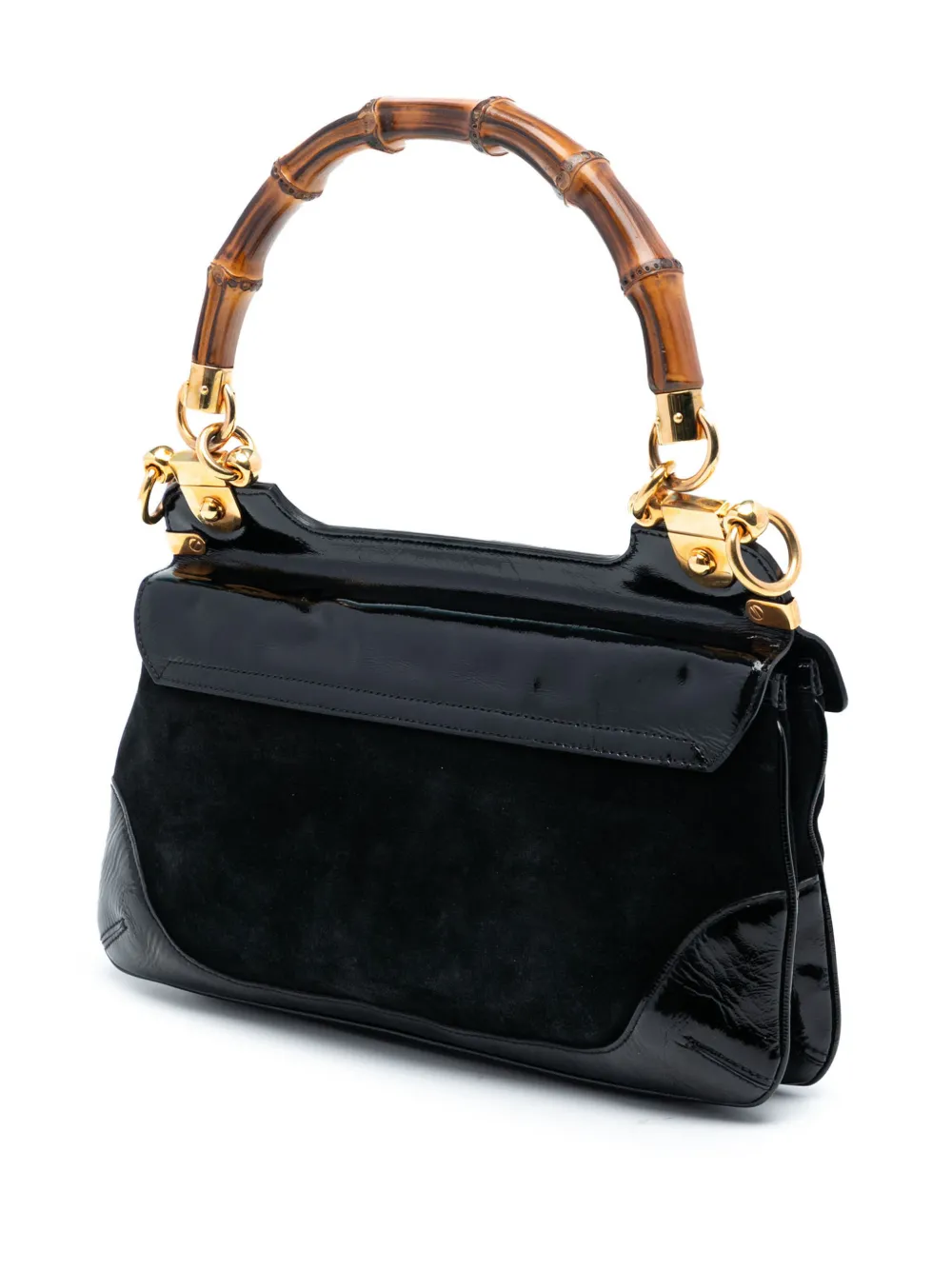 2000-2015 Suede And Patent Peggy Bamboo Top Handle Bag Satchel