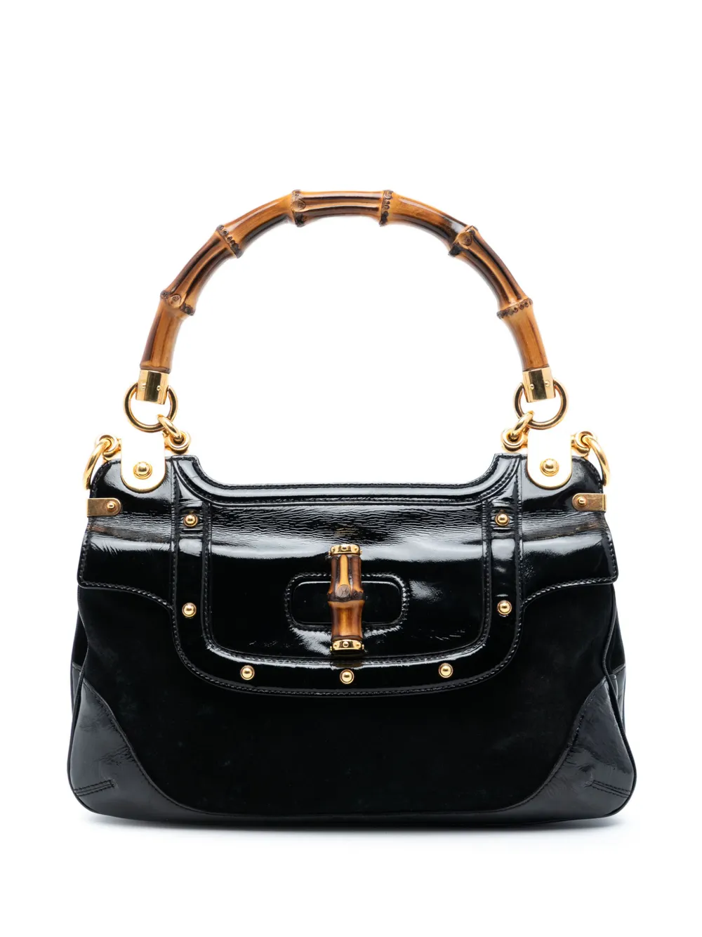 Gucci Pre-Owned 2000-2015 Suede and Patent Peggy Bamboo Top Handle Bag satchel - Nero