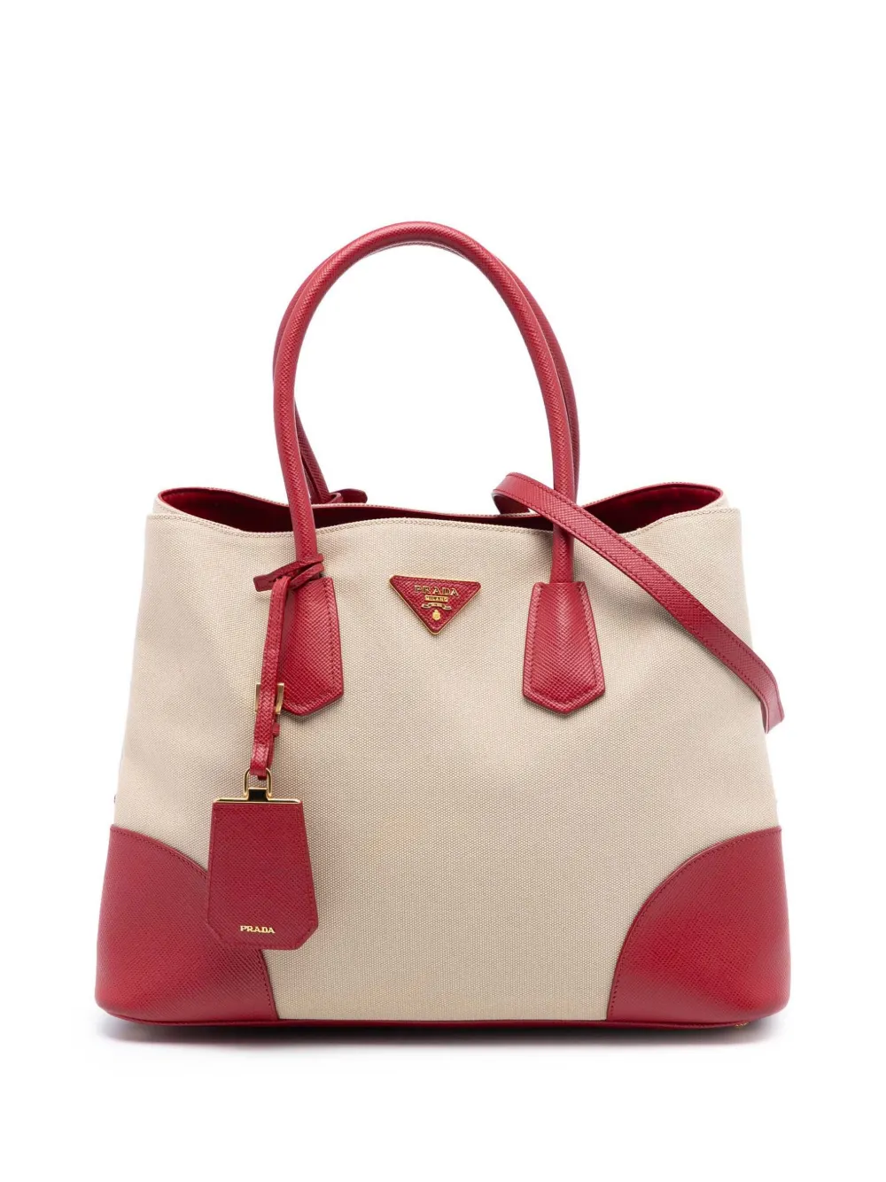 Prada Pre-Owned 2010-2025 Large Canapa and Saffiano Double satchel - Marrone