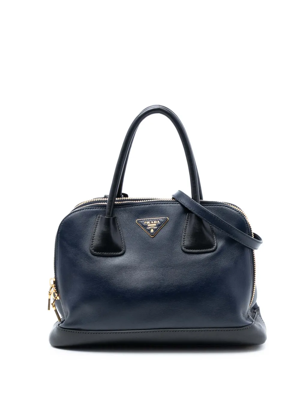 Prada Pre-Owned 2000-2025 Bicolor Soft Calf Double Zip Dome satchel - Blu