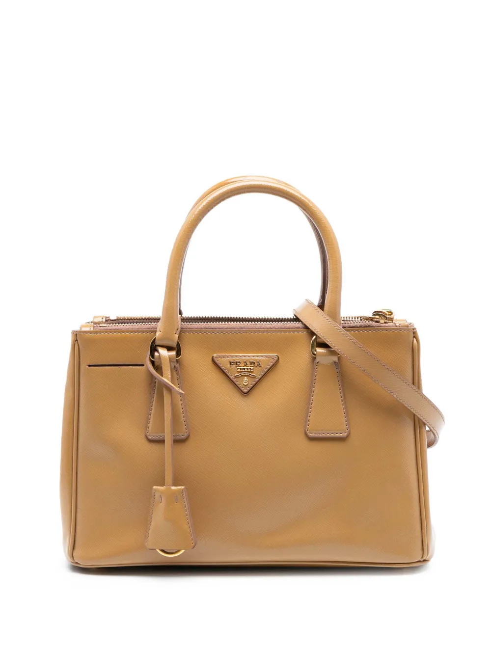 Prada Pre-Owned 2021-2025 Small Saffiano Vernice Galleria Double Zip satchel - Marrone